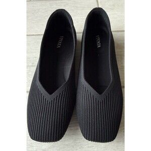 VIVAIA Square Toe V-Cut Flats Margot Black EU 35 Womens 5 US Ribbed Ballet